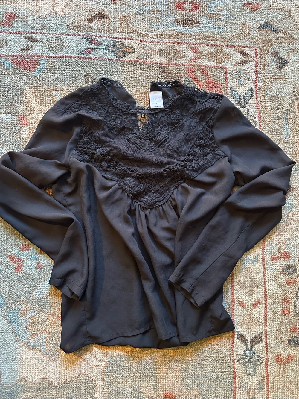 Vero Moda Black Lace-Yoke Long-Sleeve Women's Top
